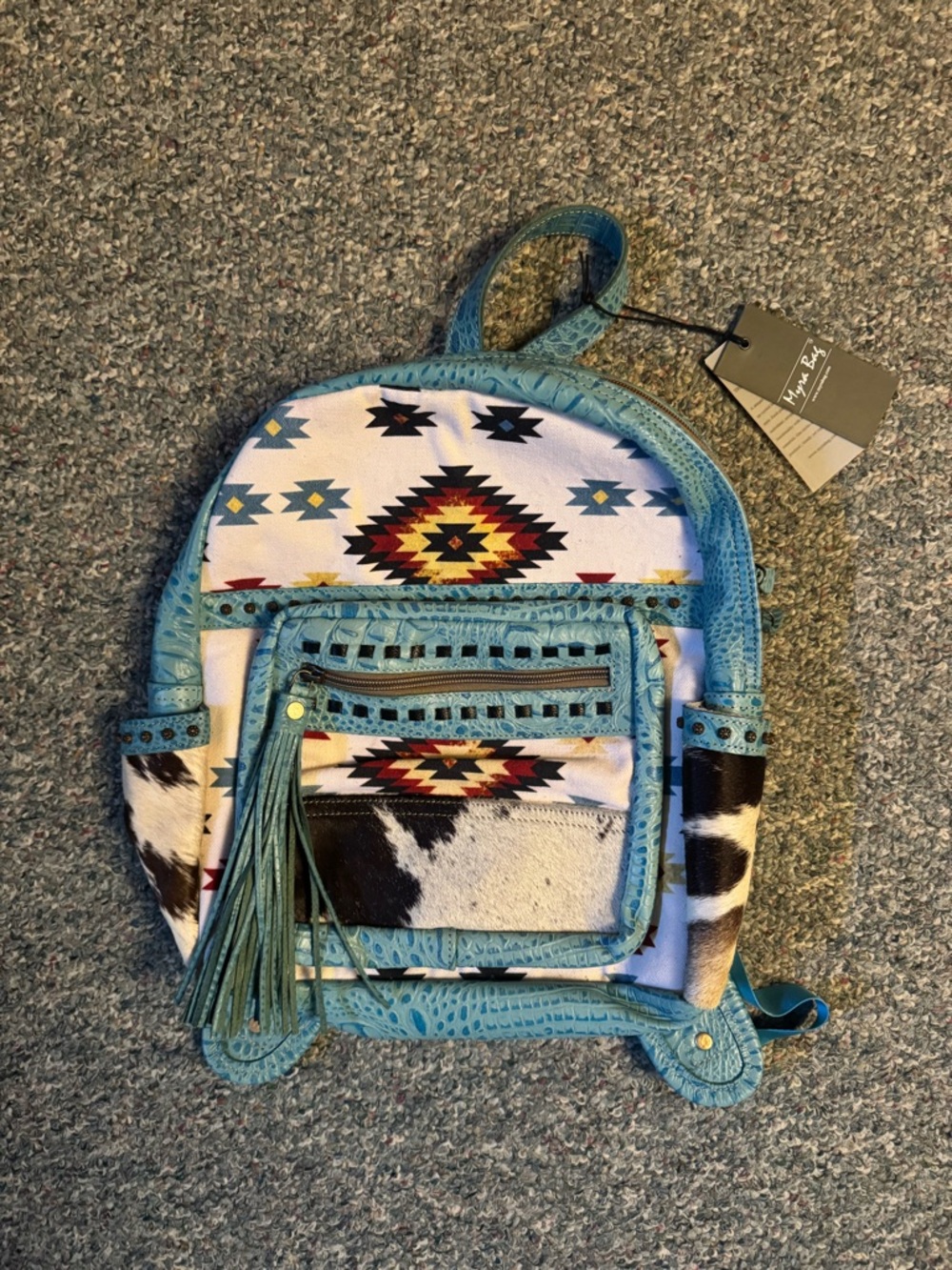 Myra Bag Turquoise Aztec & Cowhide Mini Backpack